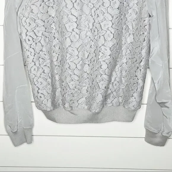 Vince Embroidered Leopard Silk Sweater Nickel Grey Size Small - Picture 3 of 9